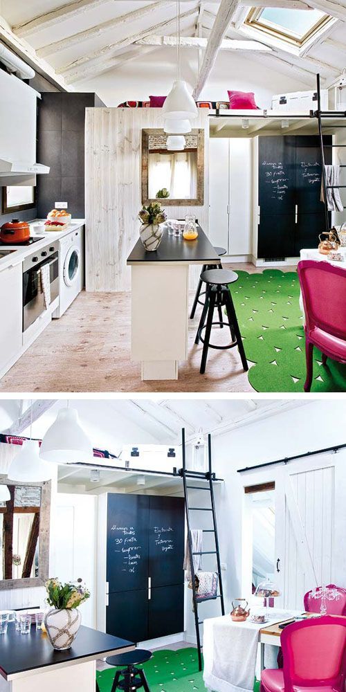 Cocina-comedor y altillo del apartamento