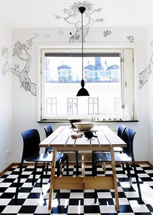 Pavimento damero en comedor