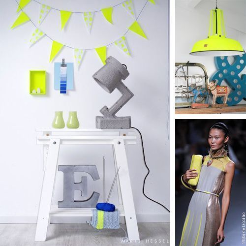Amarillo neon con tonos neutros y pastel