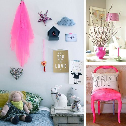 Toques de rosa neon con tonos neutros y pastel
