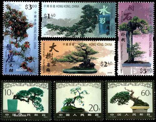 Sellos chinos estampados con bonsai
