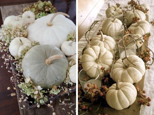 C. Decoración de Halloween con calabazas blancas